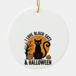 Ornamento De Cerâmica Eu Amo Gatos Pretos no Halloween Camisa Vintage De