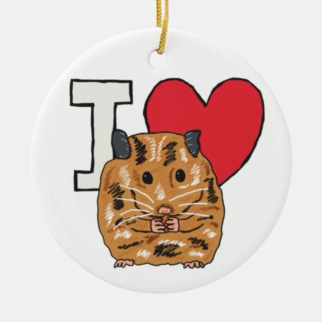 Ornamento De Cerâmica Eu Amo Hamsters (Frente)