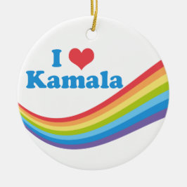 Ornamento De Cerâmica Eu Amo Kamala Harris Rainbow Wave