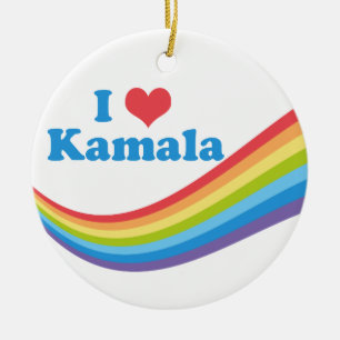 Ornamento De Cerâmica Eu Amo Kamala Harris Rainbow Wave