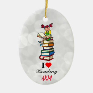 Ornamento De Cerâmica Eu Amo Ler Livros Monograma Natal