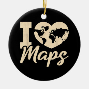 Ornamento De Cerâmica Eu Amo Mapas, Geografia