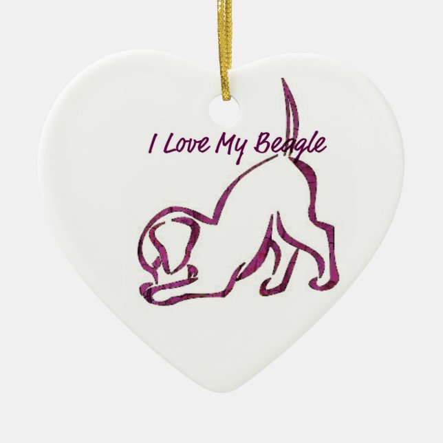 Ornamento De Cerâmica Eu Amo Meu Beagle (Frente)