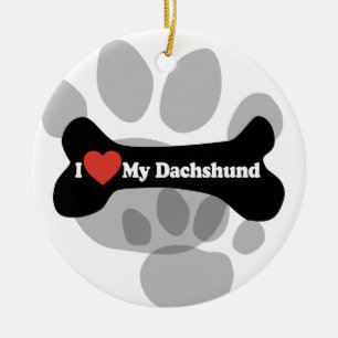 Ornamento De Cerâmica Eu amo meu Dachshund - osso de cão