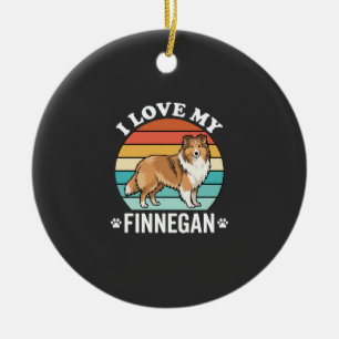 Ornamento De Cerâmica Eu Amo Meu Finnegan Sheltie Retro Pôr do Sol