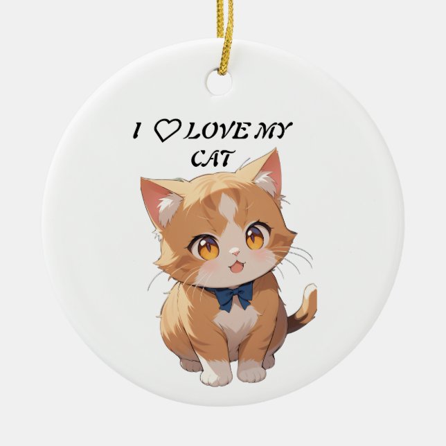 Ornamento De Cerâmica Eu amo meu gato (Frente)