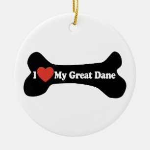 Ornamento De Cerâmica Eu Amo Meu Grande Dane - Osso Do Cachorro