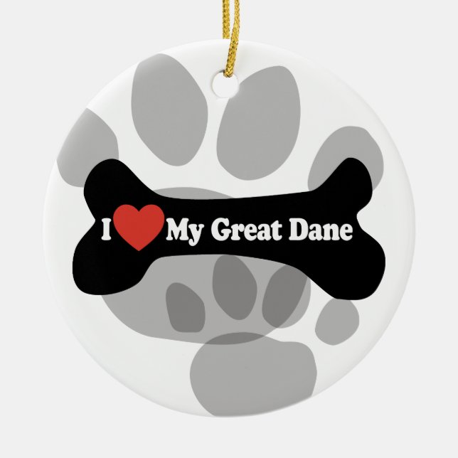 Ornamento De Cerâmica Eu amo meu great dane - osso de cão (Frente)