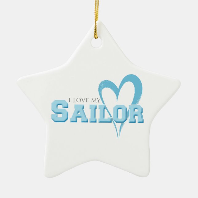 Ornamento De Cerâmica Eu amo meu marinheiro (Frente)