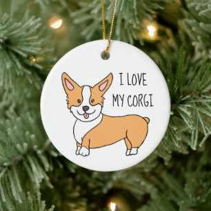 Ornamento De Cerâmica Eu Amo Meu Natal De Corgi