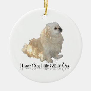 Ornamento De Cerâmica Eu Amo Meu Pequeno Cachorro Branco - Pekingese!