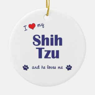 Ornamento De Cerâmica Eu amo meu Shih Tzu (o cão masculino)