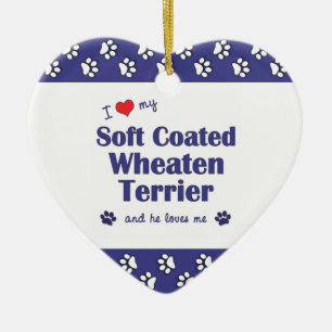 Ornamento De Cerâmica Eu amo meu Terrier Wheaten revestido macio (o cão