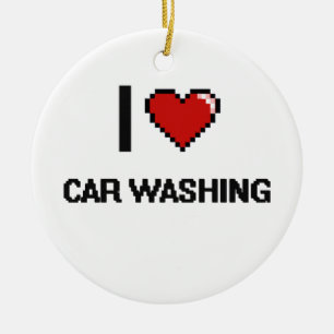 Ornamento De Cerâmica Eu amo o carro que lava o design retro de Digitas