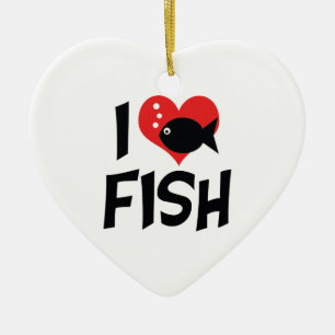 Ornamento De Cerâmica Eu Amo Peixe Coração - Amantes de Aquário