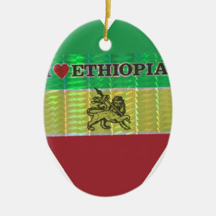 Ornamento De Cerâmica Eu ♥ Bandeira - Amo Etiópia   Vermelho Dourado Ver