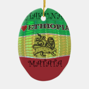 Ornamento De Cerâmica Eu ♥ Bandeira - Amo Etiópia   Vermelho Dourado Ver