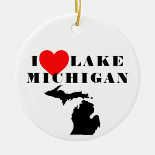 Ornamento De Cerâmica Eu coração lago Michigan Excelente Lake State