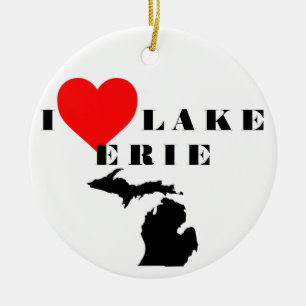 Ornamento De Cerâmica Eu coração o lago Erie Michigan Excelente Lake Sta