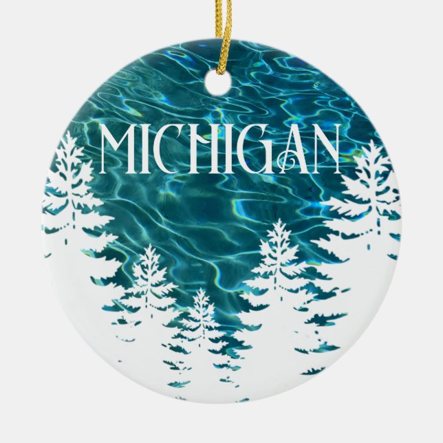 Ornamento De Cerâmica Eu coração o texto personalizável do Michigan (Frente)