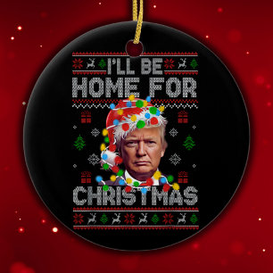 Ornamento De Cerâmica Eu estarei em casa no Natal   Papais noeis Engraça