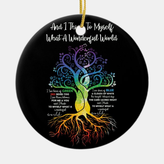 Ornamento De Cerâmica Eu Penso Que Um Mundo Maravilhoso Hippie (Frente)