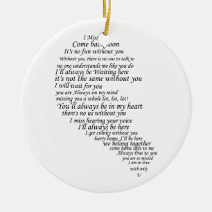 Ornamento De Cerâmica Eu sinto sua falta de texto em meio coração