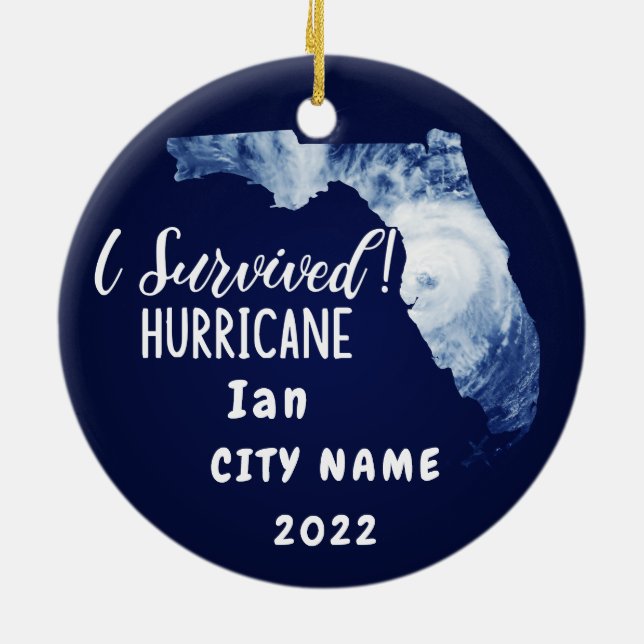 Ornamento De Cerâmica Eu Sobrevivi! Hurrican Ian Custom Florida City Nam (Traseira)