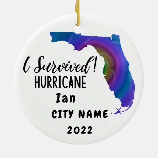 Ornamento De Cerâmica Eu Sobrevivi! Hurrican Ian Custom Florida City Nam (Traseira)