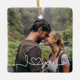 Ornamento De Cerâmica Eu te amo em White Script com Personalidade de Cor