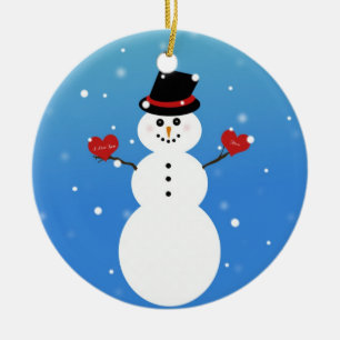 Ornamento De Cerâmica Eu te amo mais boneco de neve