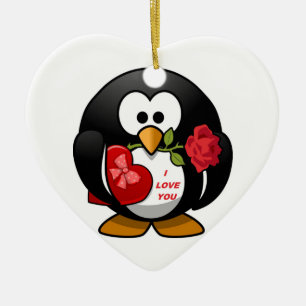ORNAMENTO DE CERÂMICA "EU TE AMO" PINGUIM