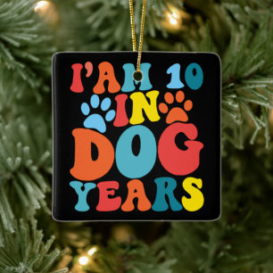 Ornamento De Cerâmica Eu tenho 10 anos em Cachorros anos 70 de aniversár