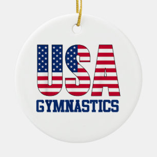 Ornamento De Cerâmica EUA com American Flag Gymnastics Sports