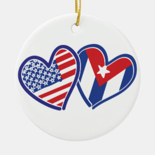 Ornamento De Cerâmica EUA Cuba ama corações