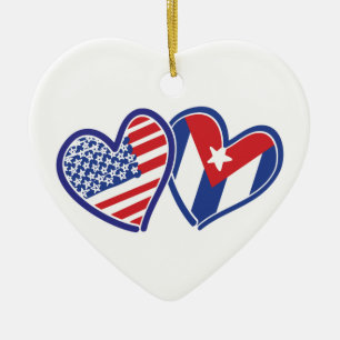Ornamento De Cerâmica EUA Cuba ama corações