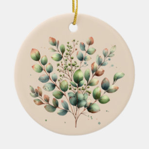 Ornamento De Cerâmica Eucalyptus botânico creme