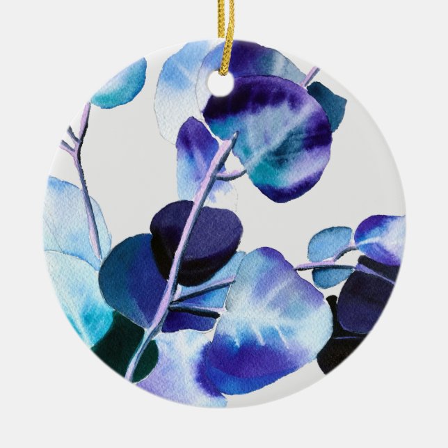 Ornamento De Cerâmica Eucalyptus Gum deixa a aquarela (Frente)
