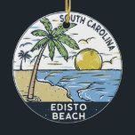 Ornamento De Cerâmica Eveline Beach South Carolina Vintage<br><div class="desc">A ilustração desenhada à mão de EBeach com montanhas e ondas oceânicas ao fundo. Perfeito para quem ama visitar Edisto Beach.</div>