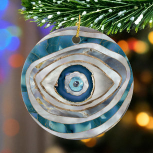 Ornamento De Cerâmica Evil Eye Mineral textures and gold
