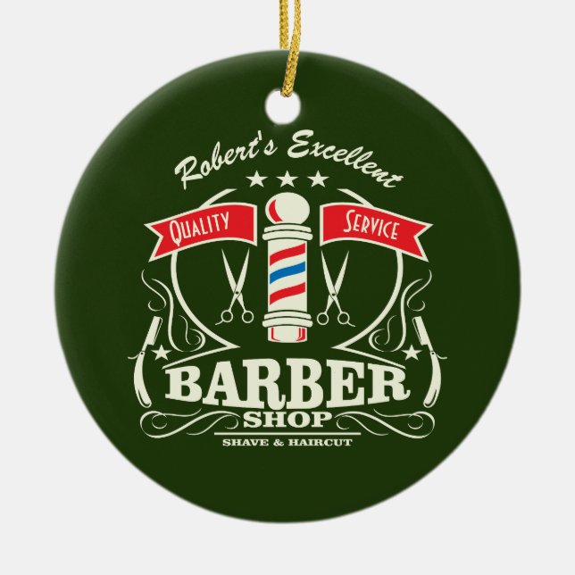 Ornamento De Cerâmica Excelente Compro Barber Stylist tem verde (Frente)