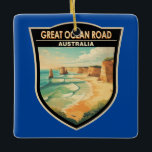 Ornamento De Cerâmica Excelente Ocean Road Austrália Viagem Art Vintage<br><div class="desc">Excelente de arte do vetor rodoviário do oceano design. A Excelente Ocean Road é um troço do Patrimônio Nacional australiano ao longo da costa sudeste da Austrália entre as cidades vitorianas de Torquay e Allansford.</div>