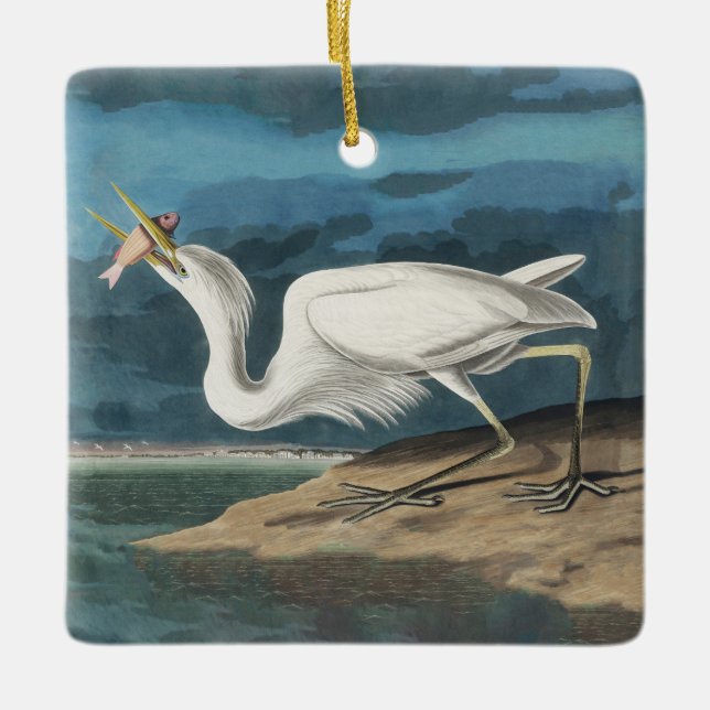 Ornamento De Cerâmica Excelente White Heron Audubon Bird Willife Paintin (Frente)