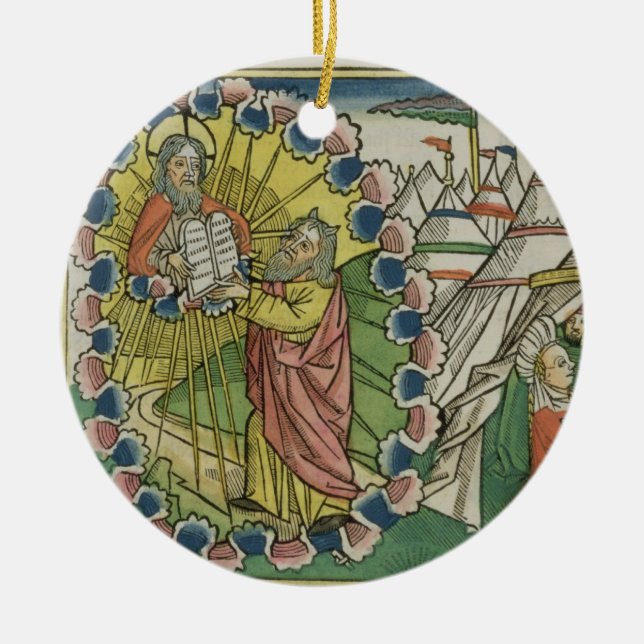 Ornamento De Cerâmica Êxodo 20 1-5 Moses que recebe os dez mandamentos (Frente)