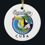 Ornamento De Cerâmica Explore o logotipo do viagem da Varadero Cuba<br><div class="desc">Explore o logotipo do viagem de Cuba Varadero em um belo estilo de vintage.</div>