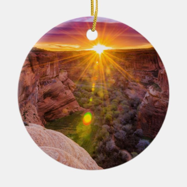 Ornamento De Cerâmica Explosão de sol no Canyon de Chelly, AZ (Frente)