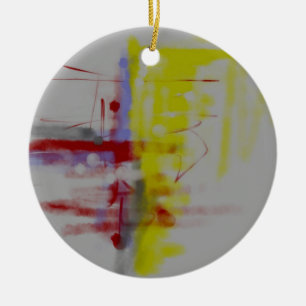 Ornamento De Cerâmica Expressionista de Abstrato Amarelo cinza  Vermelho