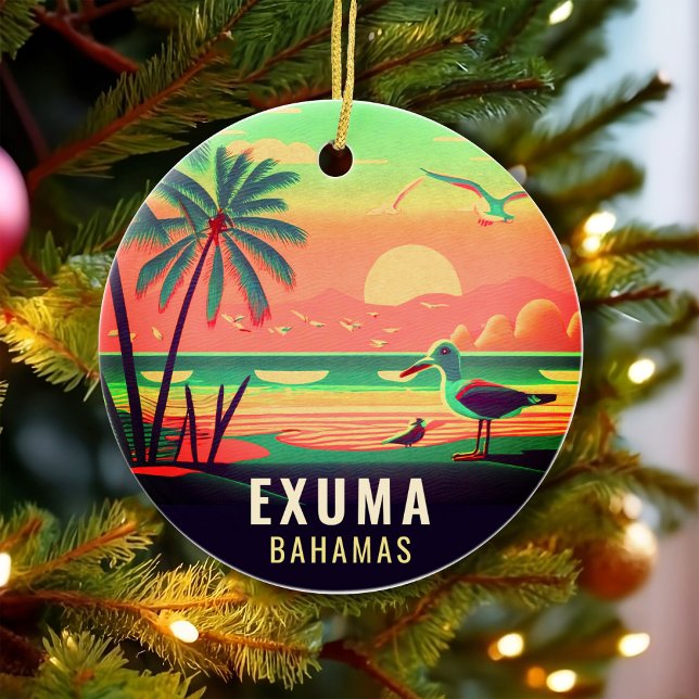 Ornamento De Cerâmica Exuma Bahamas Retro Sunset Viagem Souvenir 1950 (Criador carregado)