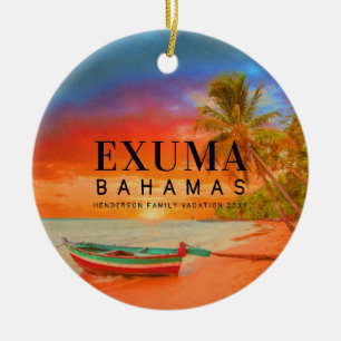 Ornamento De Cerâmica Exuma Bahamas Retro Sunset Viagem Souvenir 1950