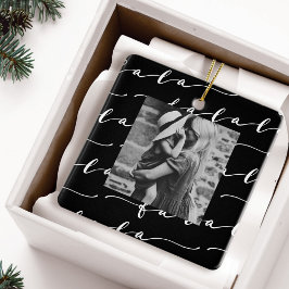 Ornamento De Cerâmica FA LA LA Black & White Calliografia Foto de Natal